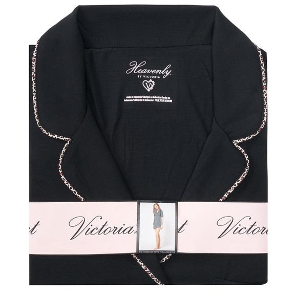 L VS Short PJ Set Black with Leopard Piping Heavenly Modal Softest PJs NWT - Picture 2 of 11